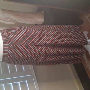 🤎💚King Louie Brown, Green, White, Blk & Pink Geo Stripe Print Midi Skirt Sz S